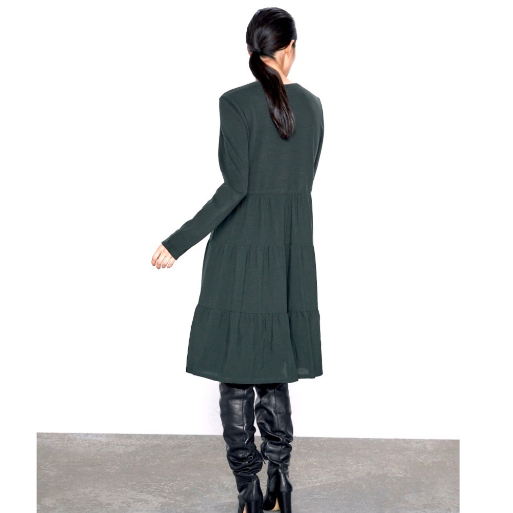 NWT Zara 100% Cotton Gray Green Ruffled Dress - Picture 4 of 7
